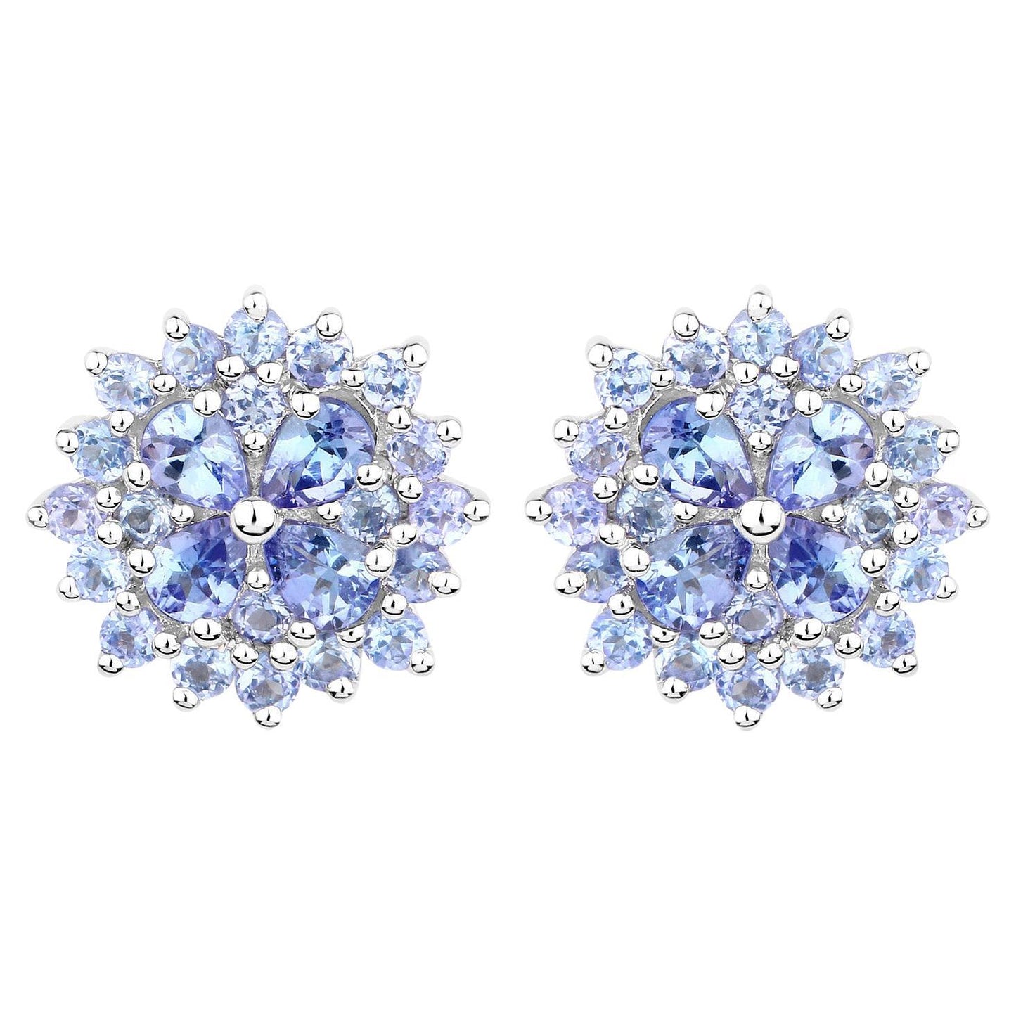 Tanzanite Cluster Stud Earrings 2.55 Carats