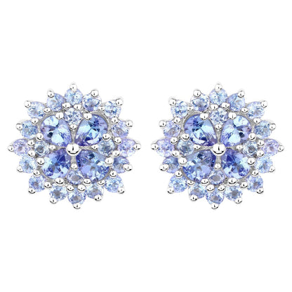 Tanzanite Cluster Stud Earrings 2.55 Carats