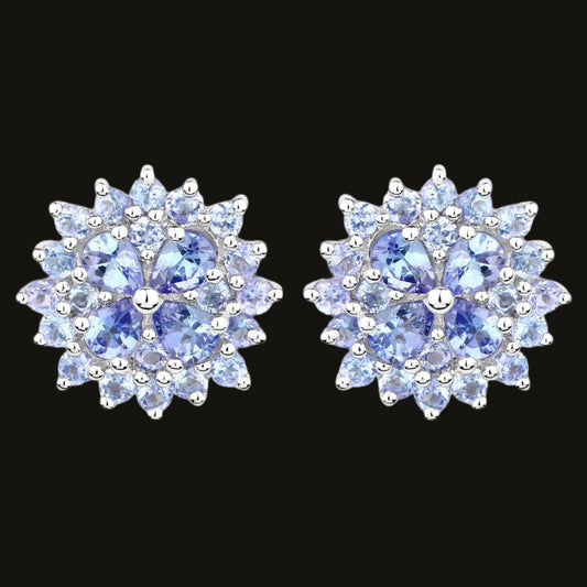 Tanzanite Cluster Stud Earrings 2.55 Carats
