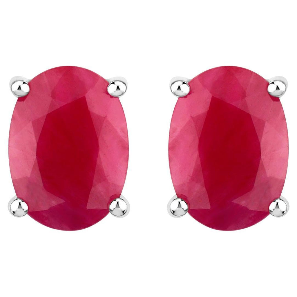 Ruby Stud Earrings 1.68 Carats 10K White Gold