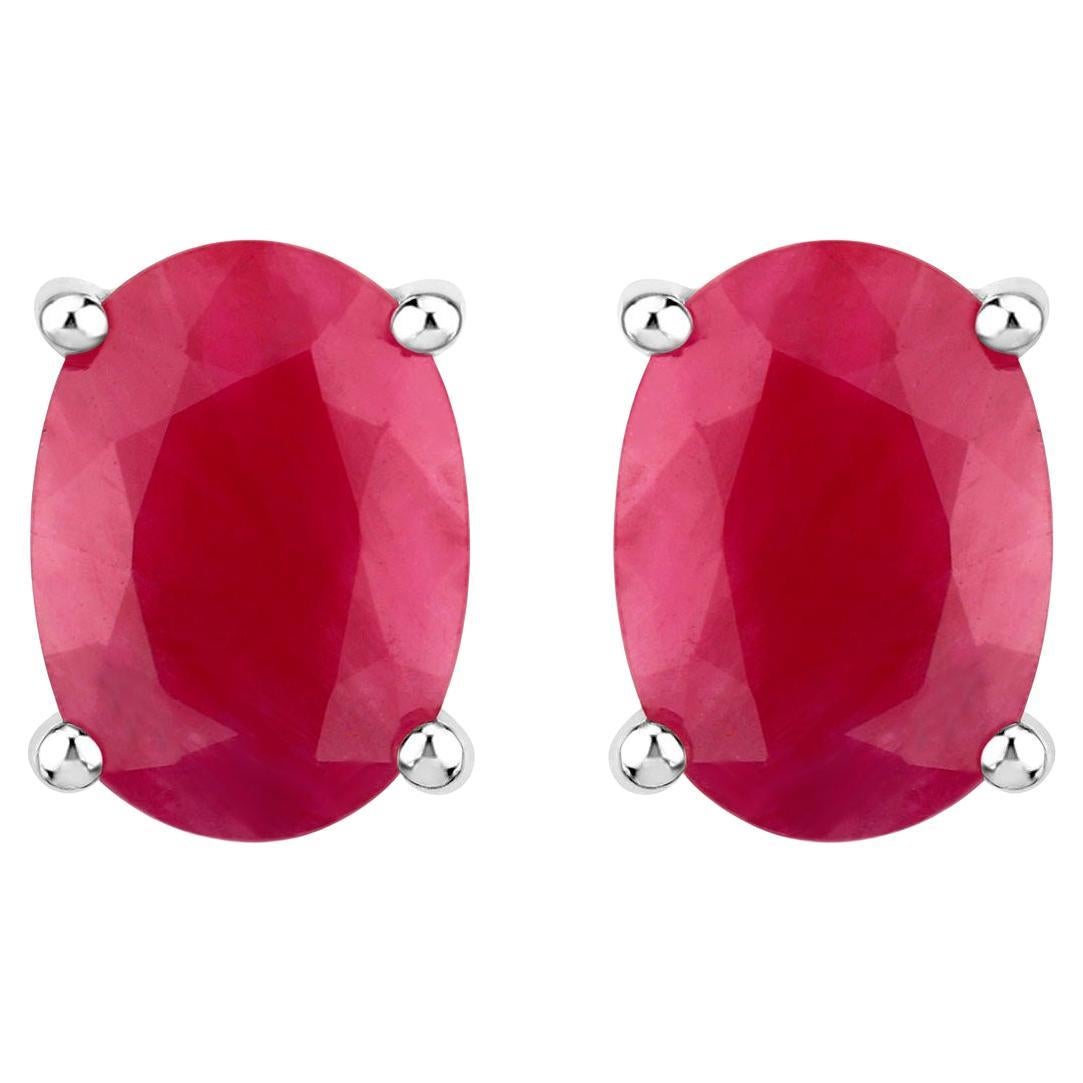 Ruby Stud Earrings 1.68 Carats 10K White Gold