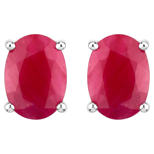 Ruby Stud Earrings 1.68 Carats 10K White Gold