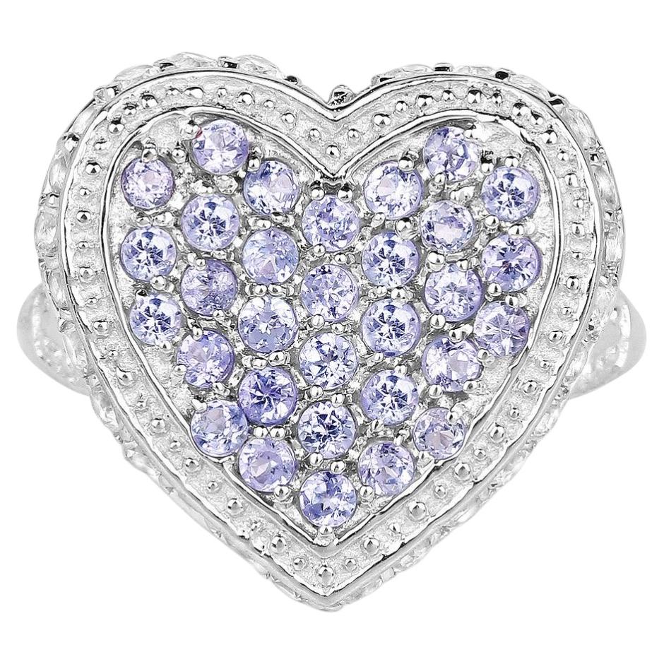Tanzanite Heart Ring With White Topaz 1.76 Carats Sterling Silver