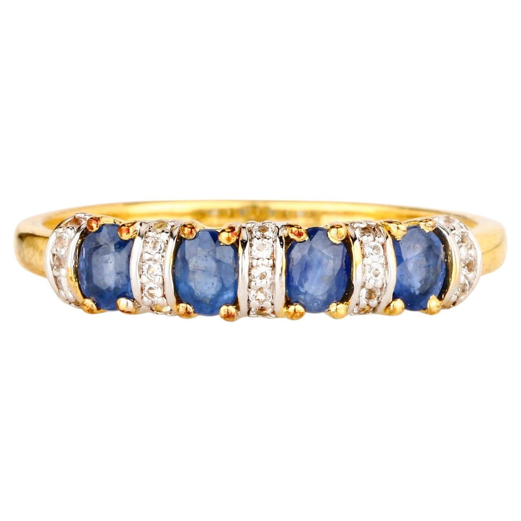 Natural Blue Sapphire Ring With White Topaz 0.94 Carats Gold Plated Silver