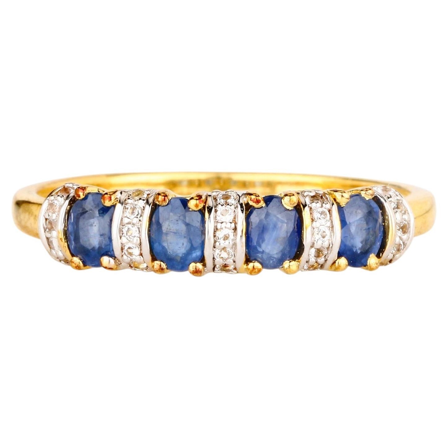 Natural Blue Sapphire Ring With White Topaz 0.94 Carats Gold Plated Silver