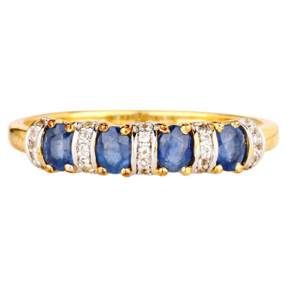 Natural Blue Sapphire Ring With White Topaz 0.94 Carats Gold Plated Silver