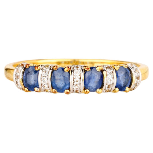 Natural Blue Sapphire Ring With White Topaz 0.94 Carats Gold Plated Silver