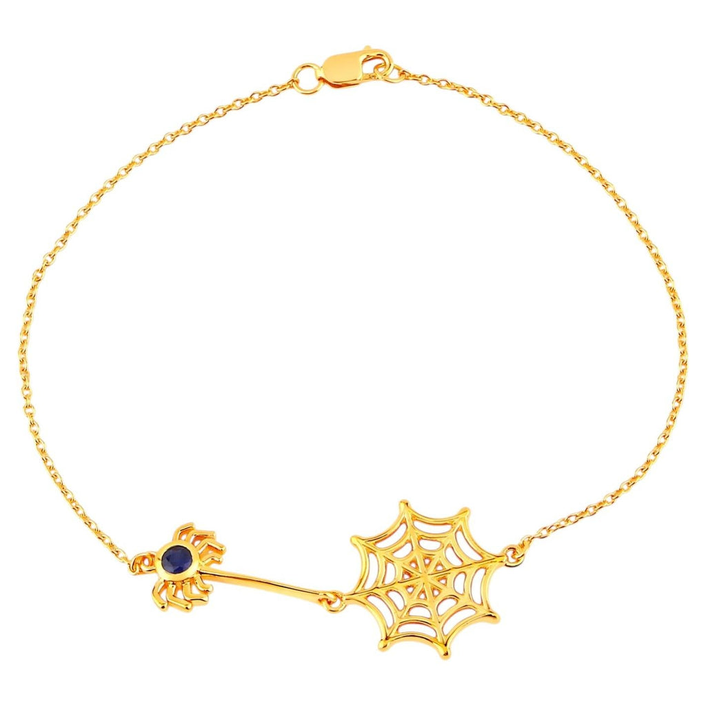 Blue Sapphire Spider Bracelet 0.12 Carats Gold Plated Silver