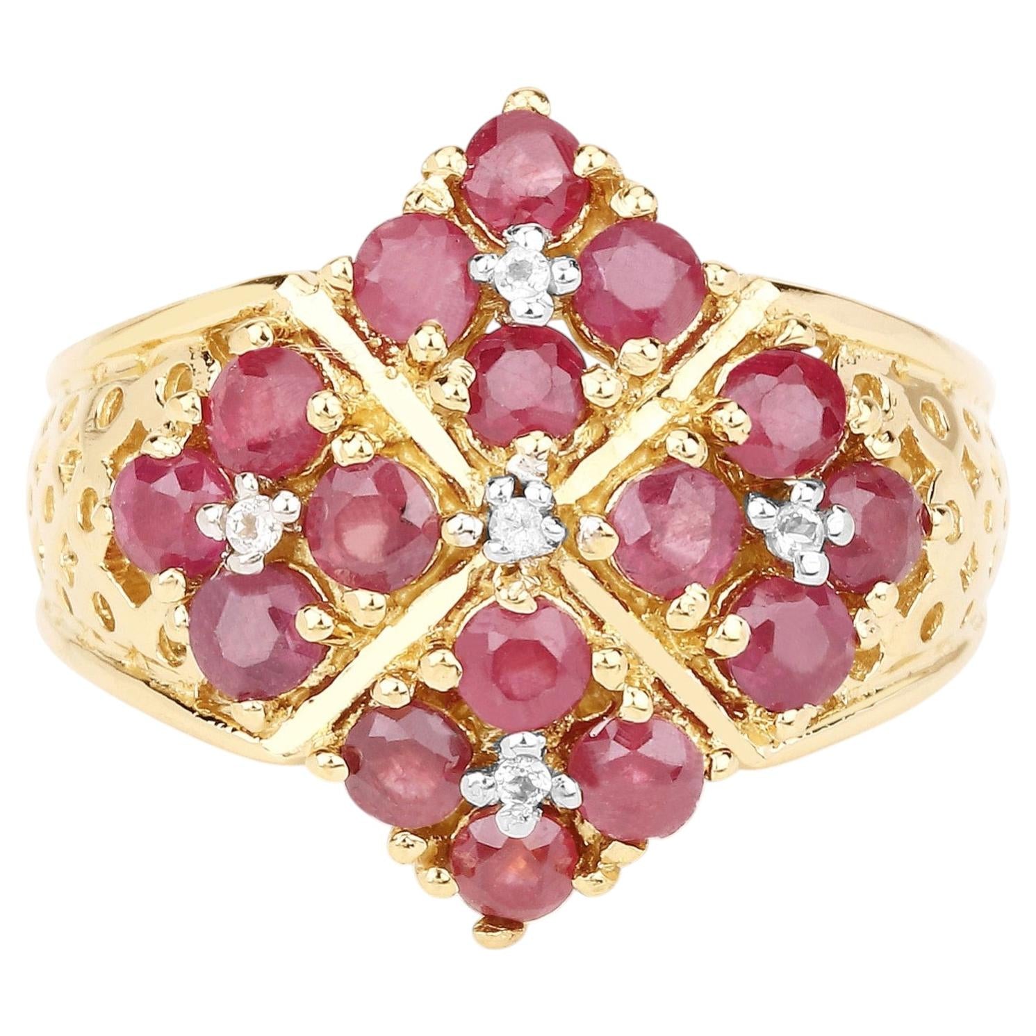 Ruby Ring With White Topaz 2.1 Carats Gold Plated Silver