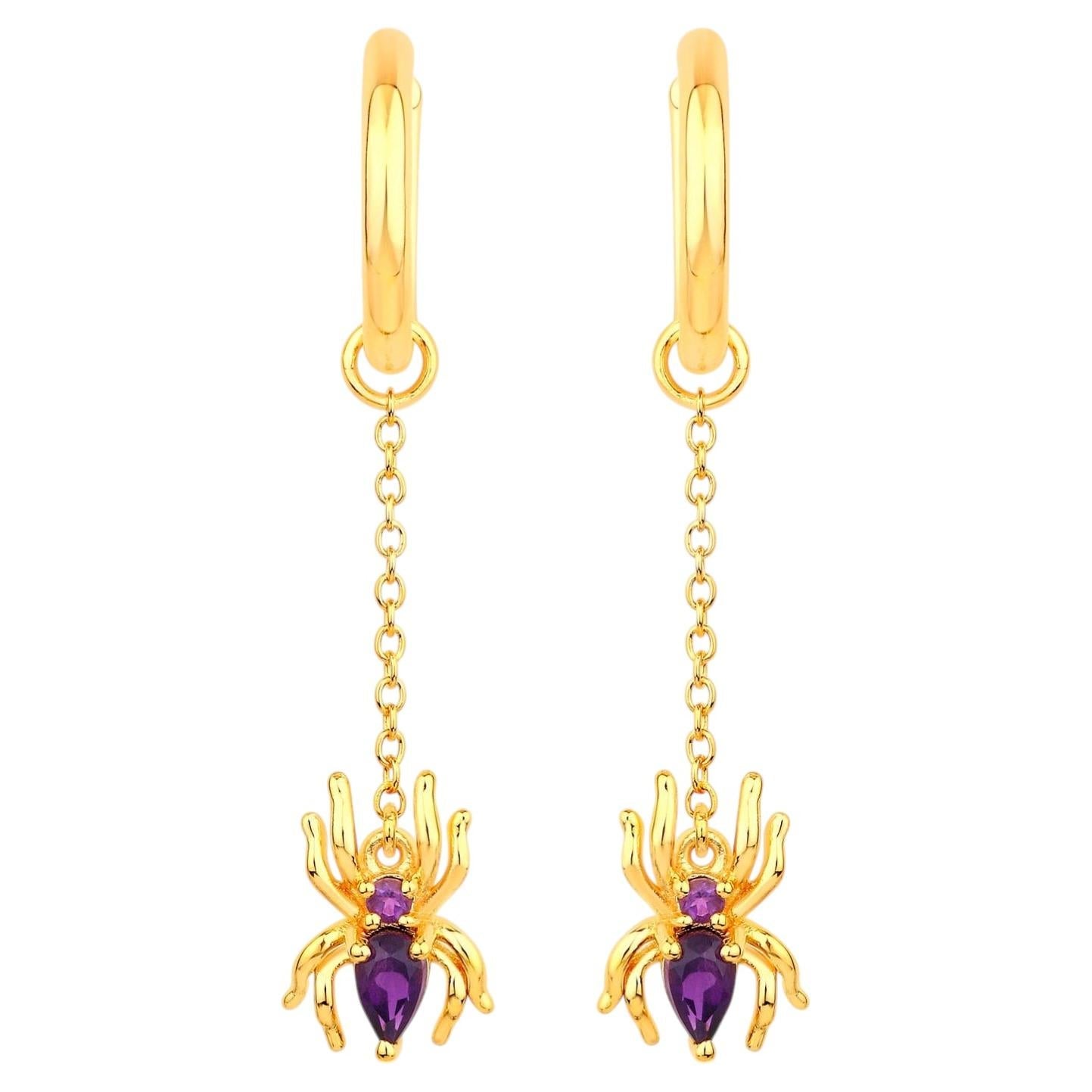 Amethyst Spider Earrings 0.4 Carats Gold Plated Silver