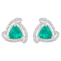 Natural Emerald Earrings With Diamonds 1.2 Carats 14K White Gold