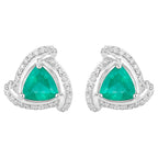 Natural Emerald Earrings With Diamonds 1.2 Carats 14K White Gold