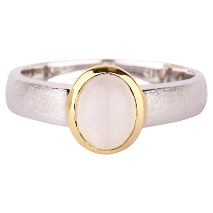 White Moonstone Ring 1.30 Carats Gold Plated Silver