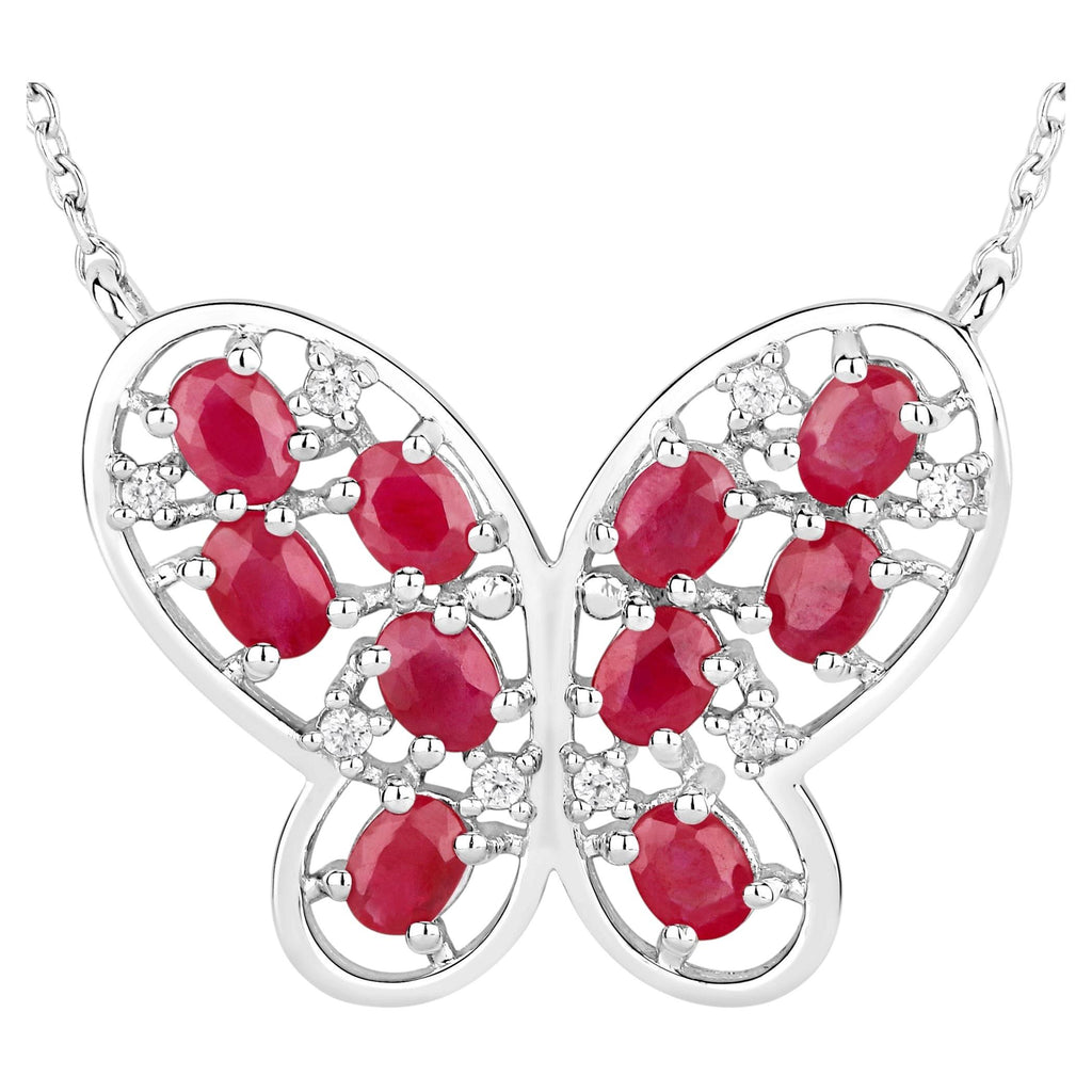 Ruby Butterfly Necklace With White Zircon 2.32 Carats Sterling Silver
