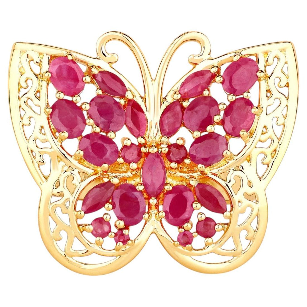 Ruby Butterfly Ring 2.98 Carats Gold Plated Silver