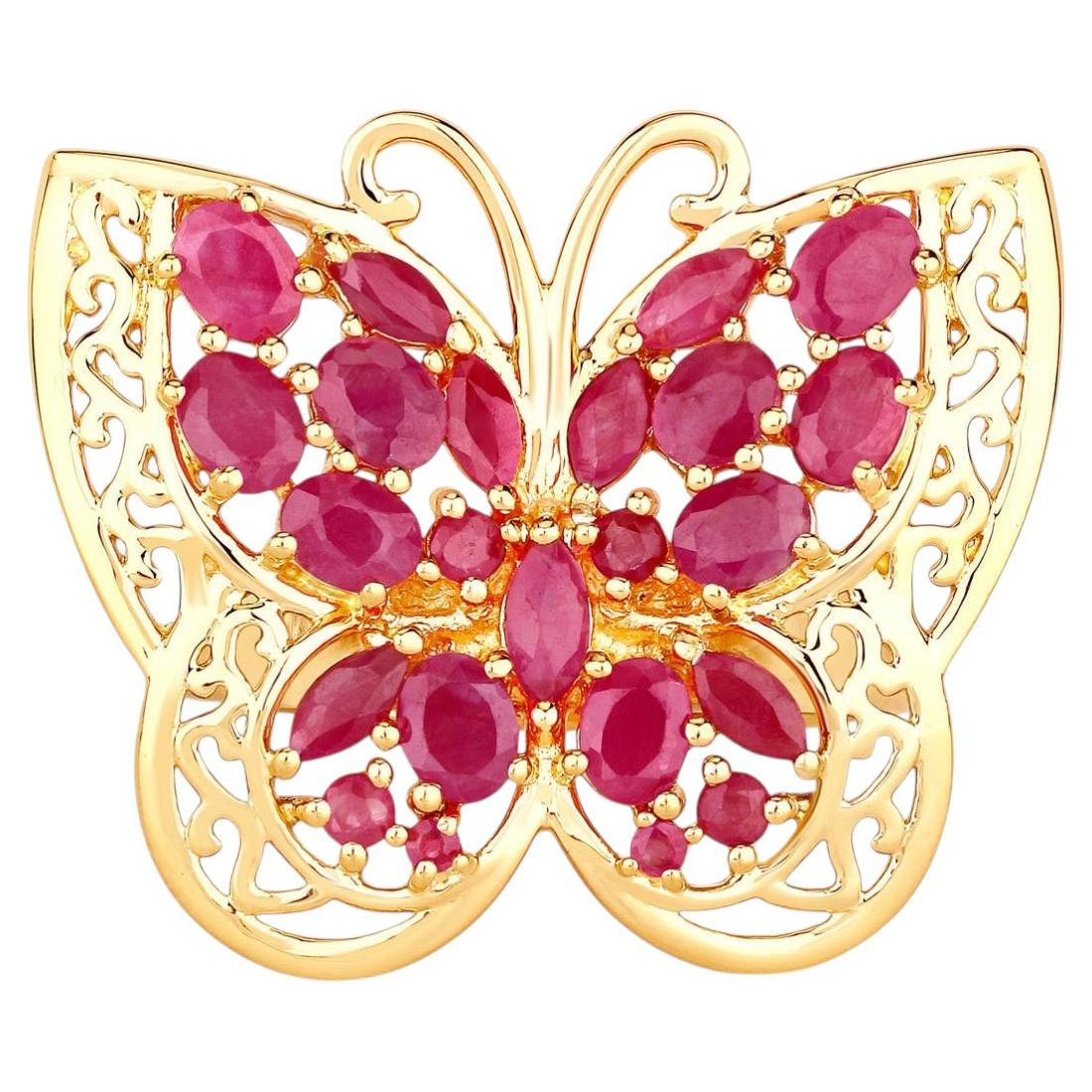 Ruby Butterfly Ring 2.98 Carats Gold Plated Silver