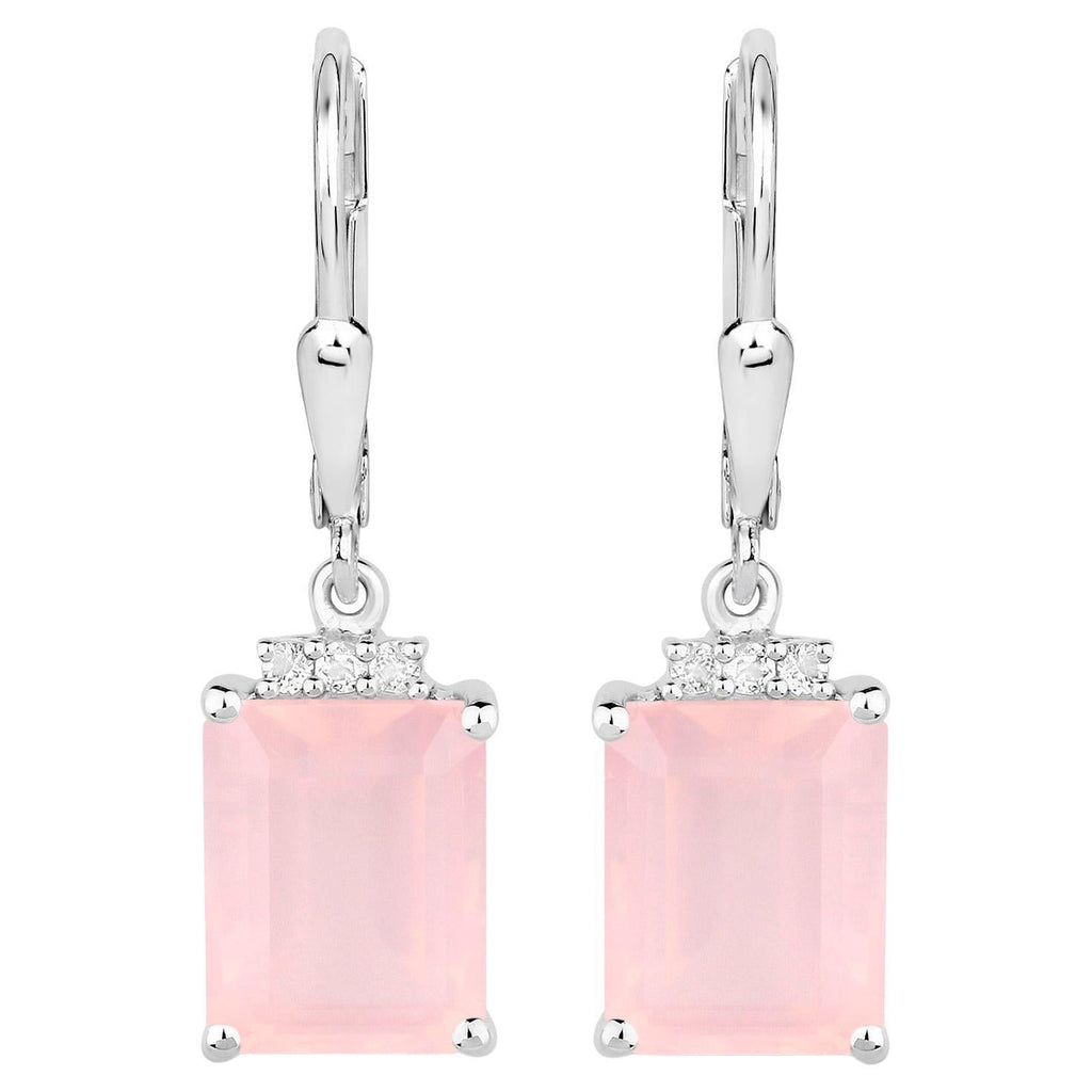 Rose Quartz Earrings With White Topaz 6.2 Carats Sterling Silver