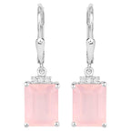 Rose Quartz Earrings With White Topaz 6.2 Carats Sterling Silver