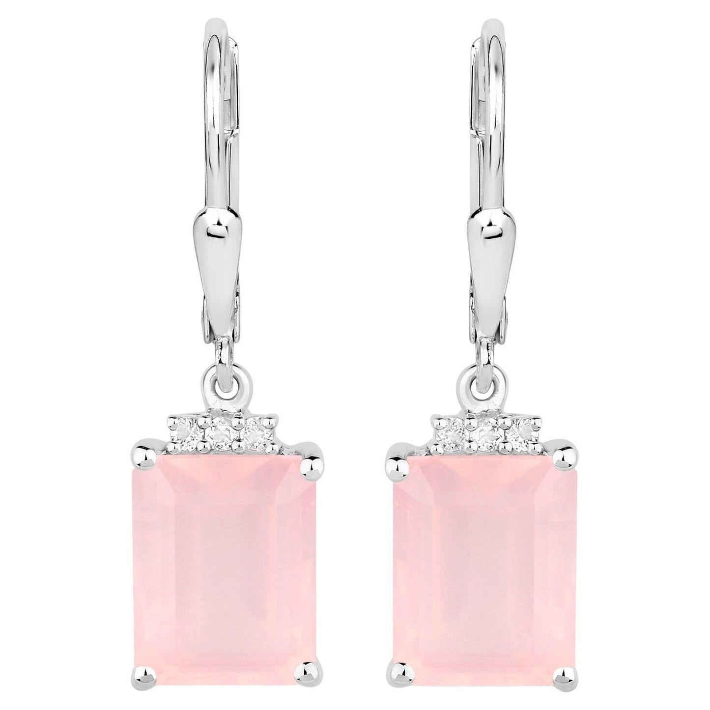 Rose Quartz Earrings With White Topaz 6.2 Carats Sterling Silver