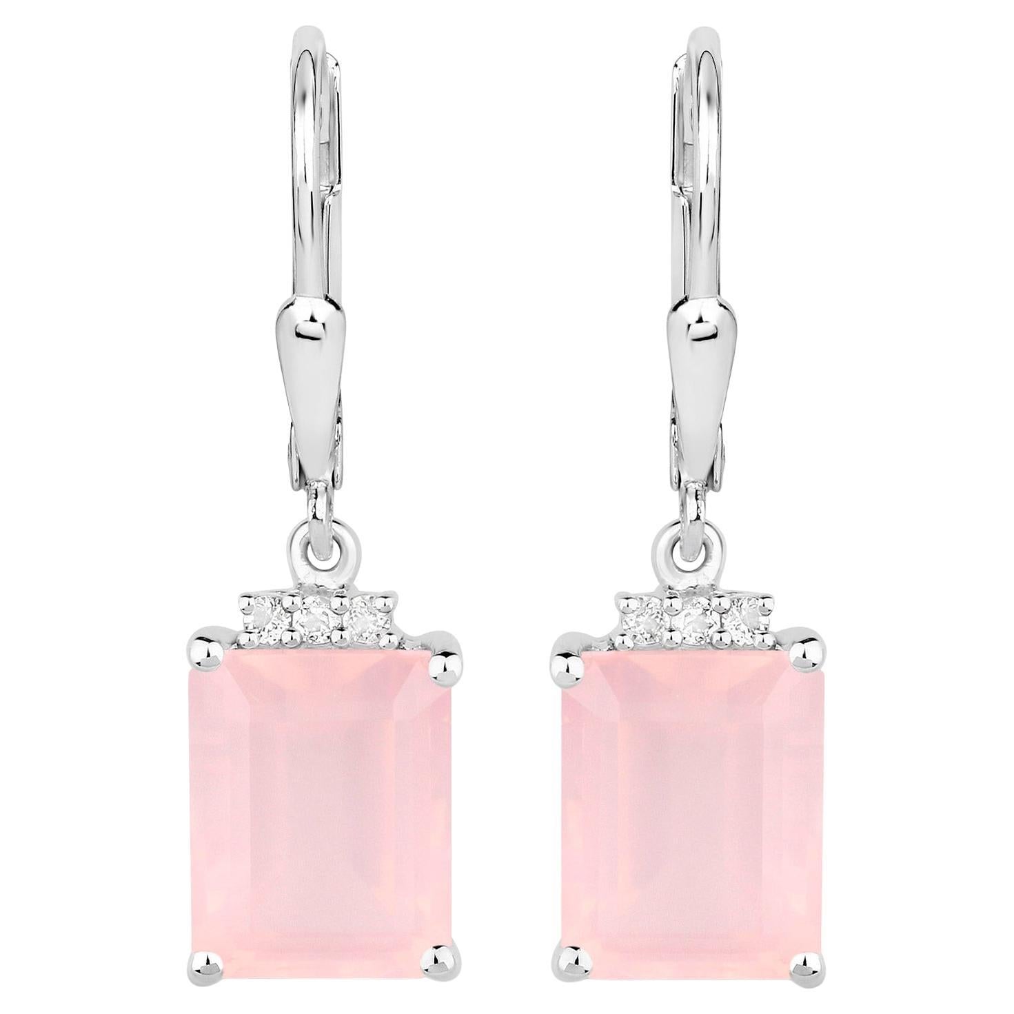 Rose Quartz Earrings With White Topaz 6.2 Carats Sterling Silver