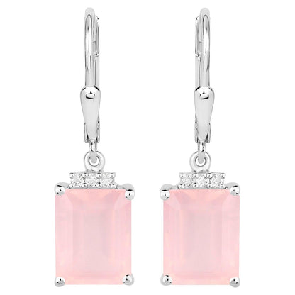 Rose Quartz Earrings With White Topaz 6.2 Carats Sterling Silver