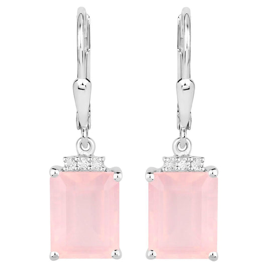 Rose Quartz Earrings With White Topaz 6.2 Carats Sterling Silver