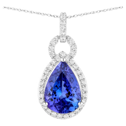 Tanzanite Pendant Necklace Diamonds 3.48 Carats 14K White Gold