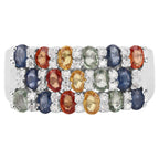 Multicolor Sapphire Ring With Diamonds 3.52 Carats Sterling Silver