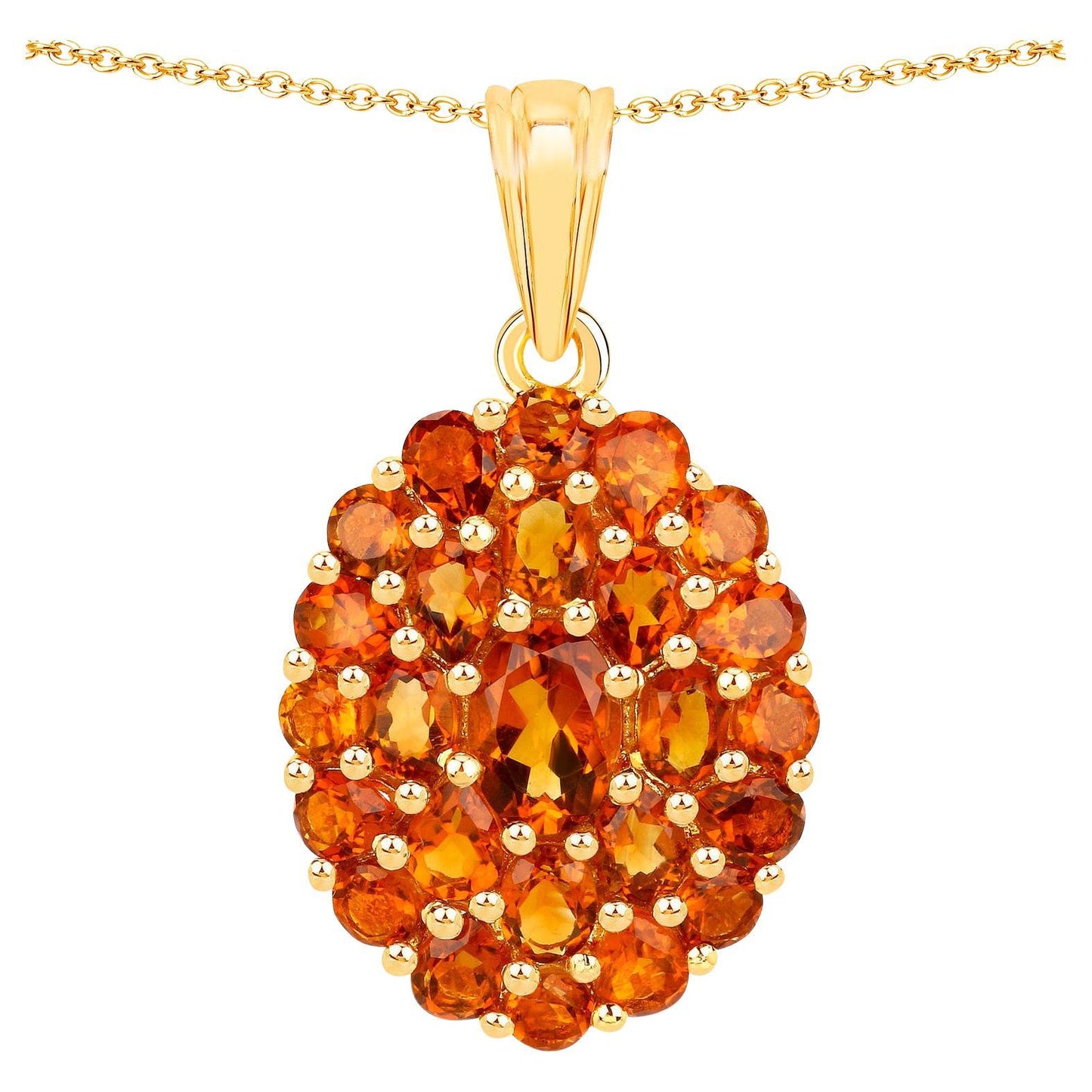 Citrine Cluster Pendant Necklace 4.06 Carats 18K Yellow Gold Plated Silver