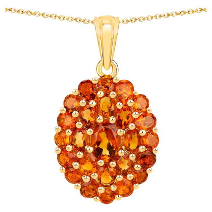 Citrine Cluster Pendant Necklace 4.06 Carats 18K Yellow Gold Plated Silver