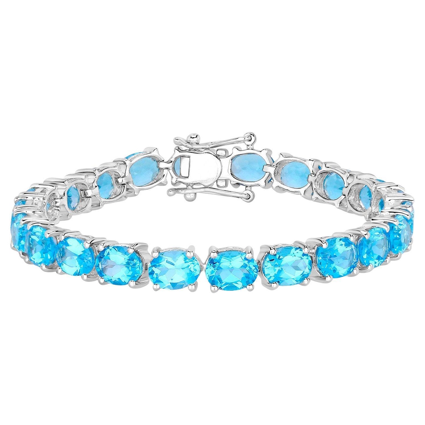 Swiss Blue Topaz Tennis Bracelet 35 Carats Rhodium Plated Sterling Silver