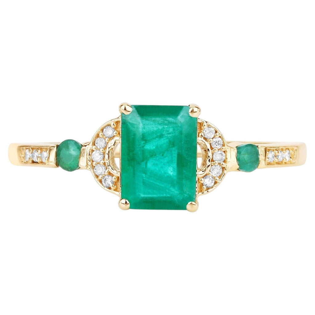 Zambian Emerald Ring With Diamonds 1.02 Carats 14K Yellow Gold