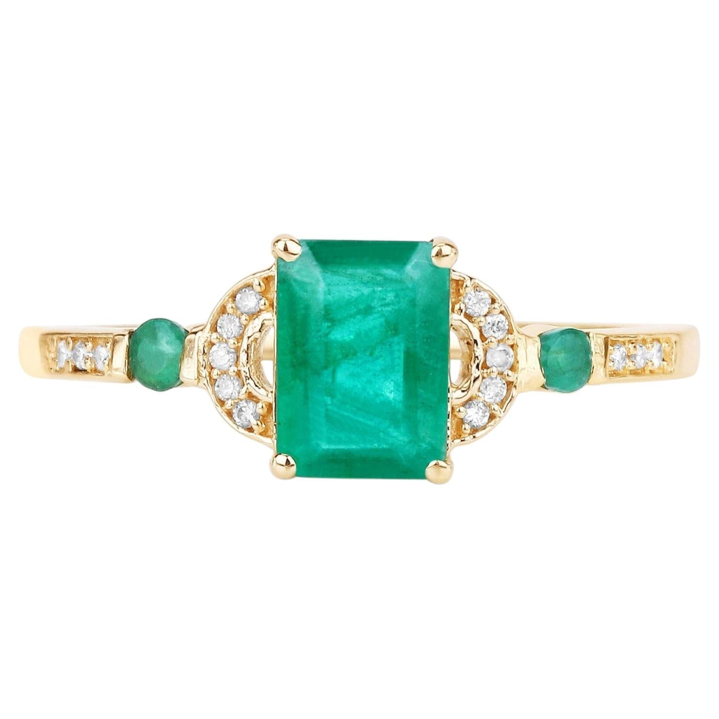 Zambian Emerald Ring With Diamonds 1.02 Carats 14K Yellow Gold