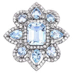 Blue Topaz Ring With Aquamarine 8.08 Carats Sterling Silver