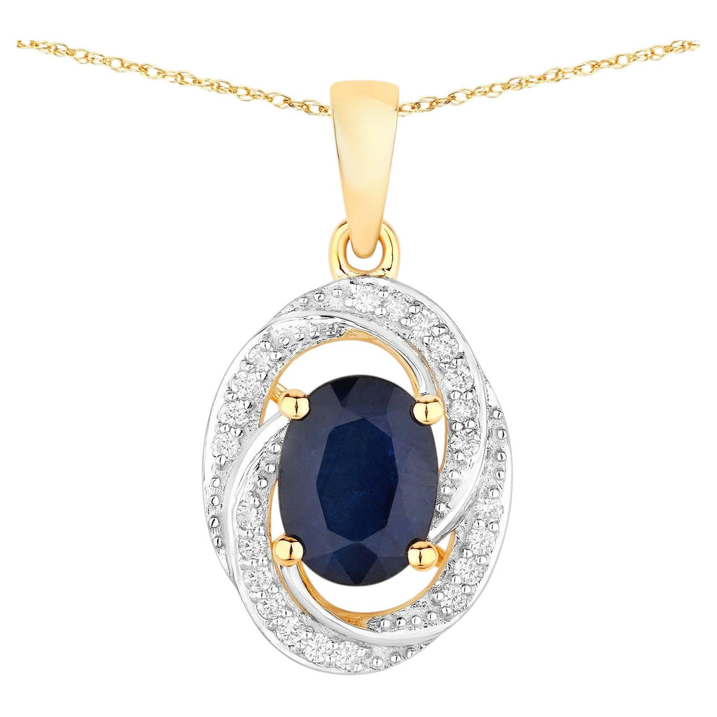 Blue Sapphire Pendant With Diamonds 1.68 Carats 14K Yellow Gold