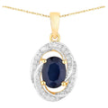 Blue Sapphire Pendant With Diamonds 1.68 Carats 14K Yellow Gold