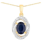 Blue Sapphire Pendant With Diamonds 1.68 Carats 14K Yellow Gold