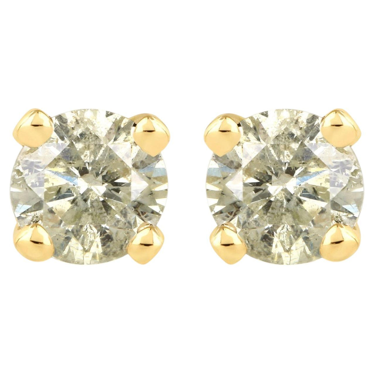 Diamond Stud Earrings 0.9 Carats 14K Yellow Gold