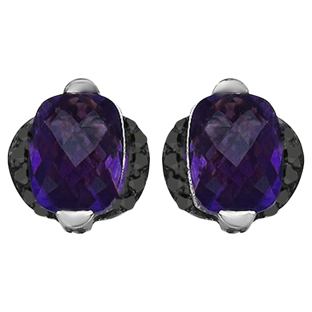 Amethyst Earrings With Black Diamond 3.1 Carats Sterling Silver