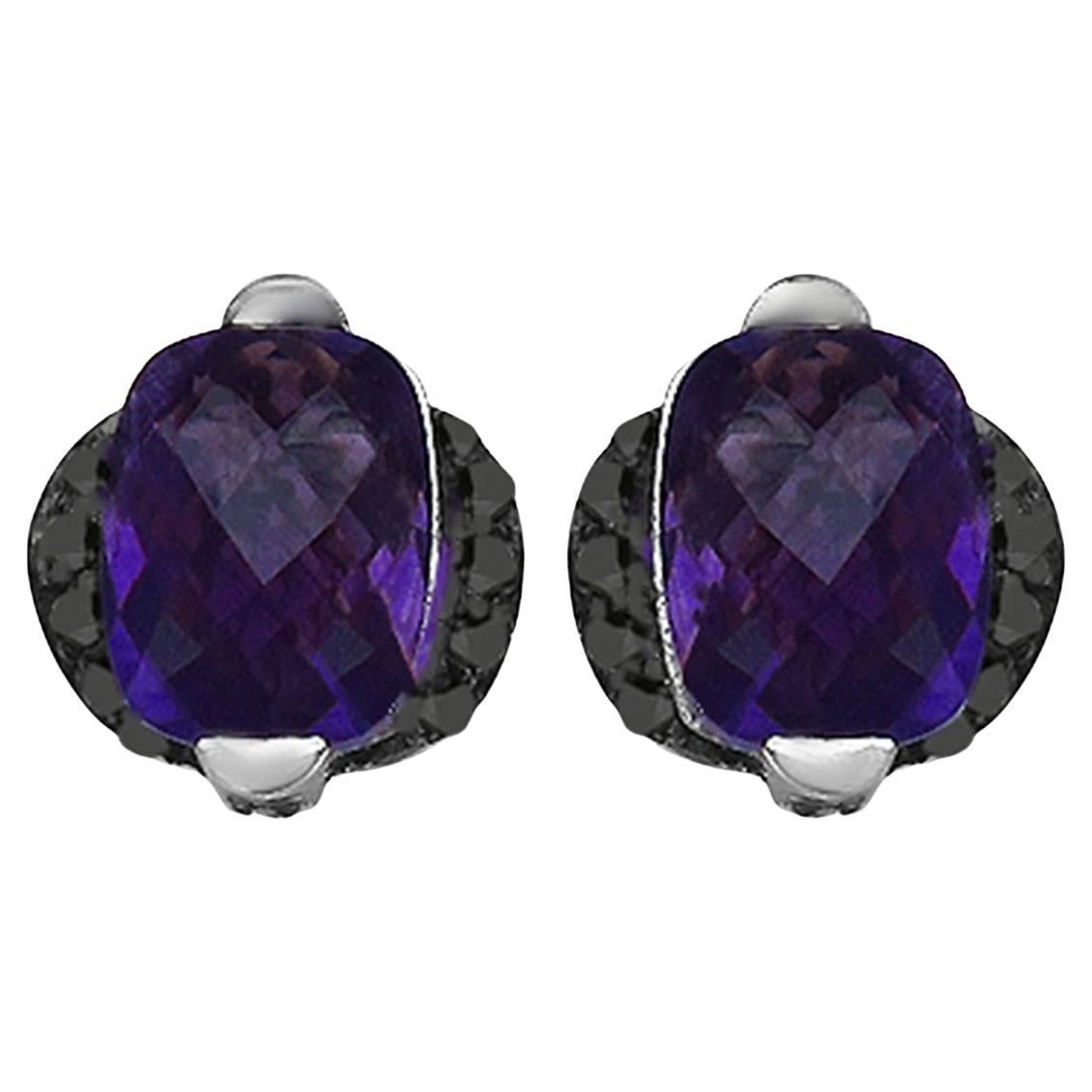 Amethyst Earrings With Black Diamond 3.1 Carats Sterling Silver