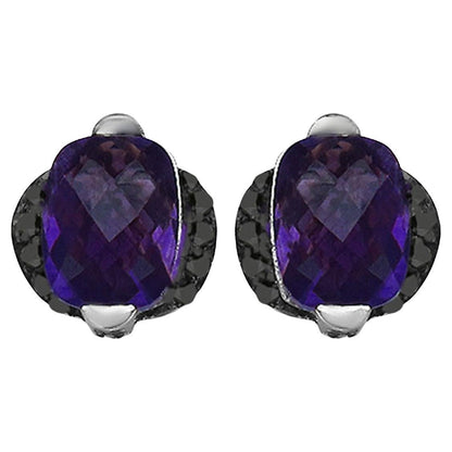 Amethyst Earrings With Black Diamond 3.1 Carats Sterling Silver