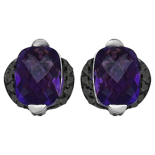 Amethyst Earrings With Black Diamond 3.1 Carats Sterling Silver