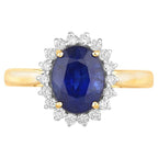 Blue Sapphire Ring With Diamonds 2.82 Carats 18K Yellow Gold