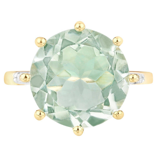 Green Amethyst Solitaire Ring White Topaz Setting 7.5 Carats