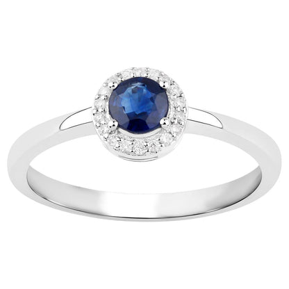 Natural Sapphire Ring With Diamonds 0.48 Carats 14K White Gold