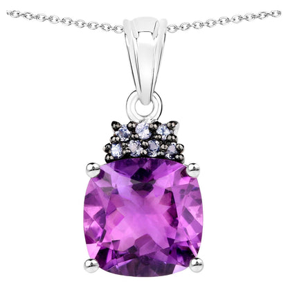 Amethyst Pendant Necklace With Tanzanites  6.1 Carats