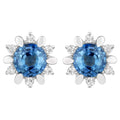 Natural Blue Sapphire and Diamond Stud Earrings Total 1.90 Carats 14K White Gold