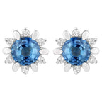 Natural Blue Sapphire and Diamond Stud Earrings Total 1.90 Carats 14K White Gold