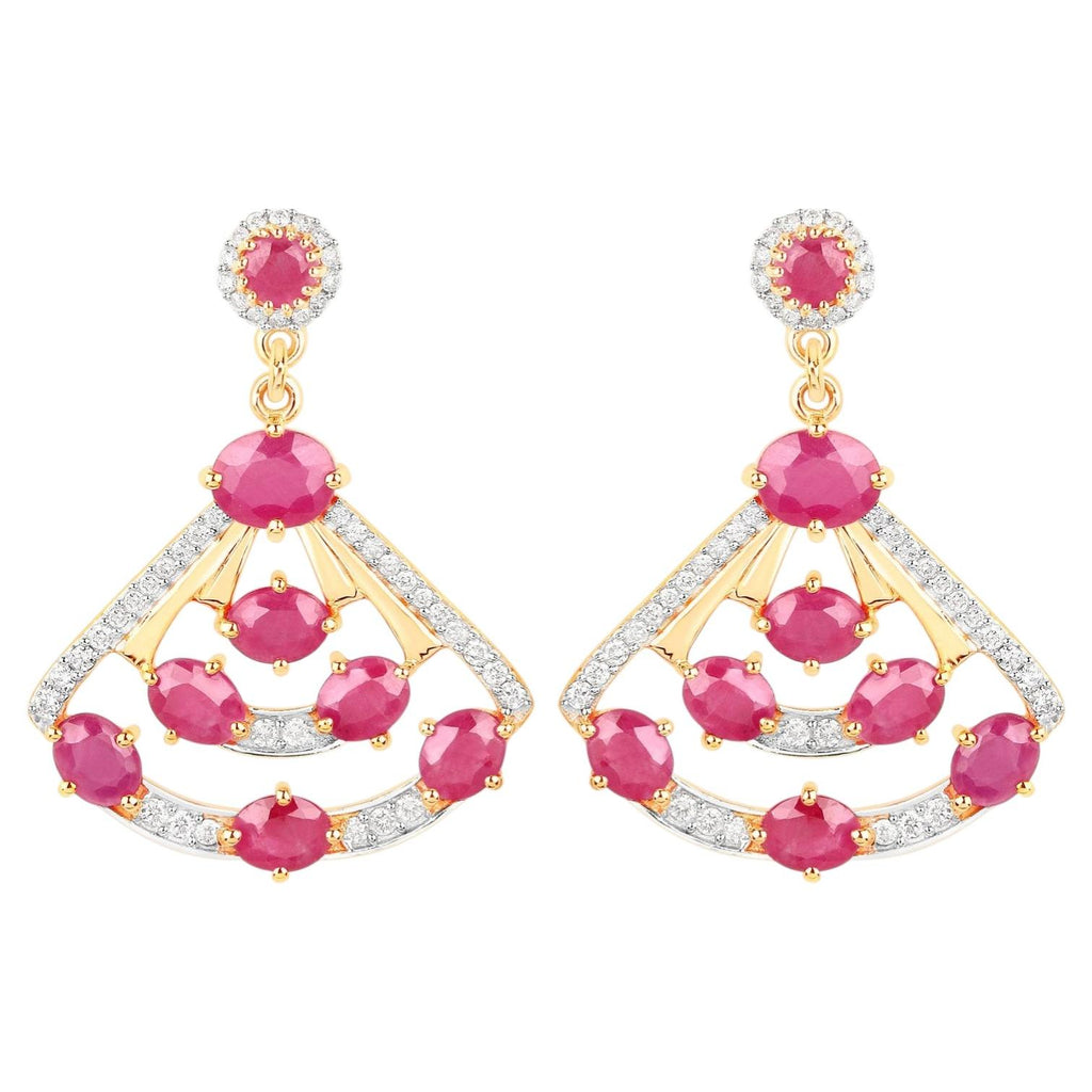 Natural Ruby Earrings With Diamonds 3.76 Carats 14K Yellow Gold