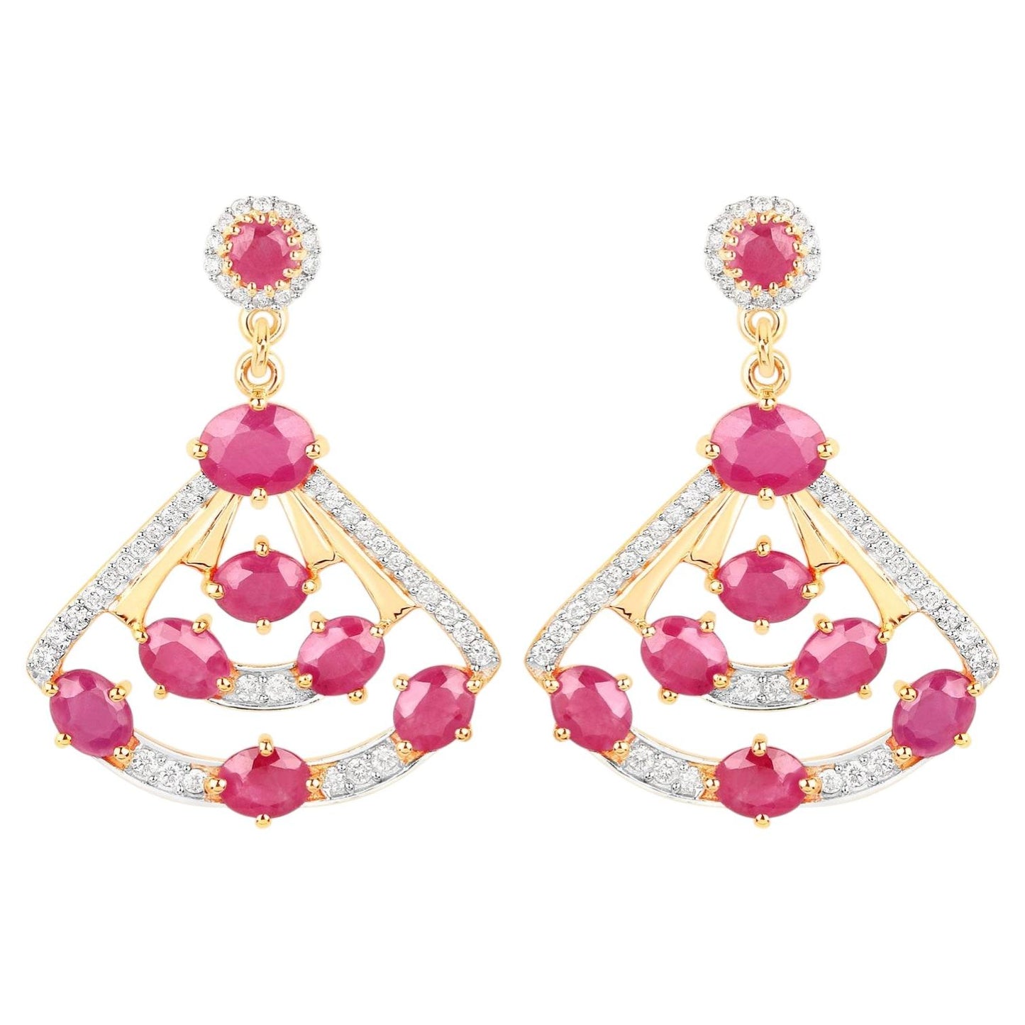 Natural Ruby Earrings With Diamonds 3.76 Carats 14K Yellow Gold